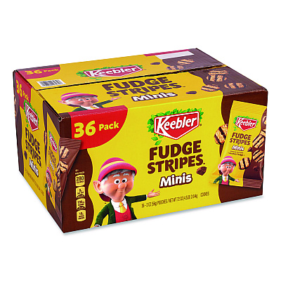 Keebler Mini Cookies, Fudge Stripes, 2 oz Pouch, 36/Box (22002517)