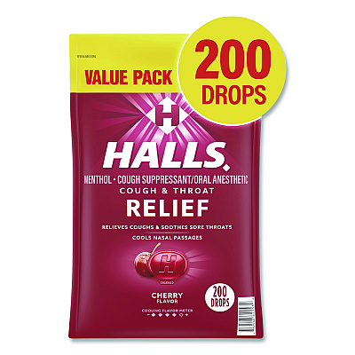 HALLS Relief Cough Drops - Value Size, Cherry, 200/Pack (22002530)