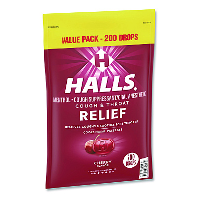 HALLS Relief Cough Drops - Value Size, Cherry, 200/Pack (22002530)