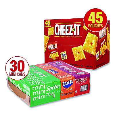 Coca-Cola Soda Mini Variety and Cheez-It Combo Pack, (30) 7.5 oz Cans Assorted Flavors, (45) 1.5 oz Pouch Original Cheez-It/Bundle (60004171)