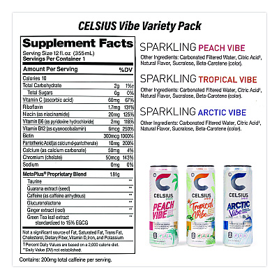 Kellogg's Celcius Vibe and Pop Tarts Variety Combo Pack,(18) 12oz Cans,(24) Frosted Strawberry/(24) Frosted Brown Sugar Cinnamon/Bundle (60004172)