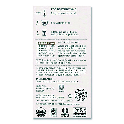 Tazo Tea Bags, Organic Awake English Breakfast, 16/Box (TAZ00303BX)