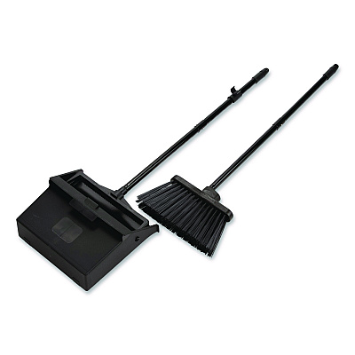 Carlisle Duo-Pan Upright Dust Pan and Broom, 11.8w x 36h, 24.5" Handle, Plastic, Black (36141503)