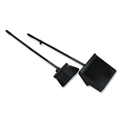 Carlisle Duo-Pan Upright Dust Pan and Broom, 11.8w x 36h, 24.5" Handle, Plastic, Black (36141503)