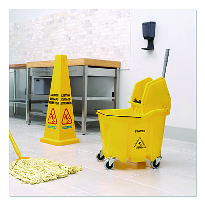 Carlisle OmniFit Mop Bucket with Down Press Wringer, 35 qt, Yellow (4690404)