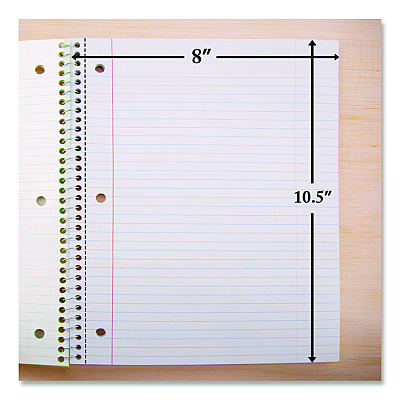 BAZIC Spiral Notebooks, 1-Subject, Wide/Legal Rule, Randomly Assorted Cover Color, (70) 10.5 x 8 Sheets (538)