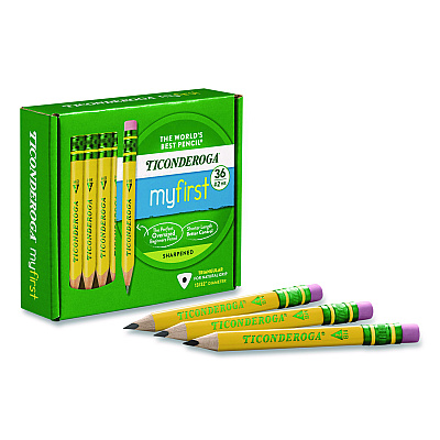 Ticonderoga My First Short Pencil with Eraser, 3.6 mm, HB (#2), Black Lead/Yellow Barrel, 36/Pack (X331360001)