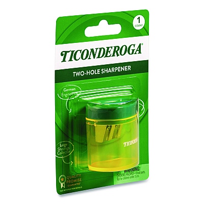 Ticonderoga Two Hole Pencil Sharpener, 2 x 2 x 1.25, Green/Yellow (X392010001)