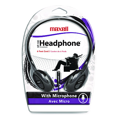 Maxell HP100 Headphone with Mic, Black (199845)