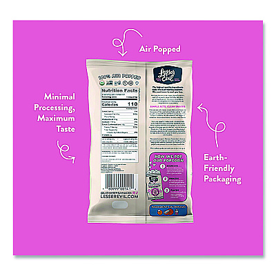 LesserEvil Snack Organic Himalayan Pink Salt Popcorn, 0.88 oz Bag, 18/Carton (LSN00141)