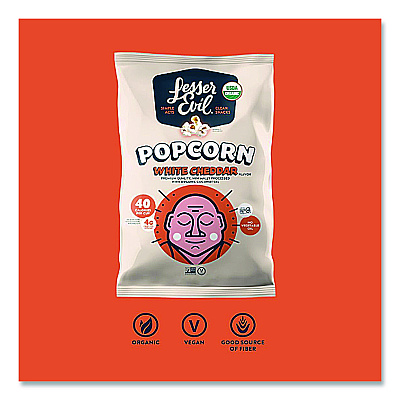 LesserEvil Snack Organic No Cheese Cheesiness Popcorn, Cheese, 0.88 oz Bag, 18/Carton (LSN00862)