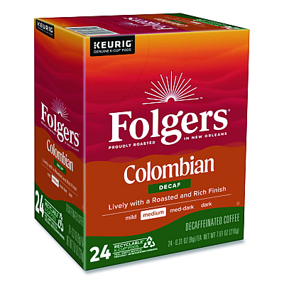 Folgers Colombian Decaf K-Cups, 24/ Box, 4 Boxes/Carton (0570CT)