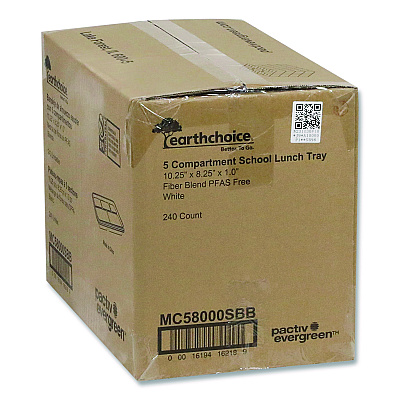 Pactiv Evergreen Compostable Fiber Blend School Lunch Tray, 10 x 8 x 1, White, 240/Carton (MC58000SBB)