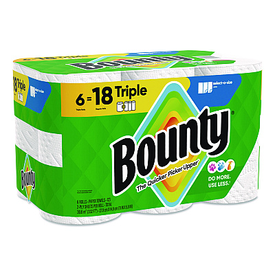 Bounty Select-a-Size Kitchen Roll Paper Towels, 2-Ply, 5.9 x 11, White, 123 Sheets/Triple Roll, 6 Rolls/Carton (16020)
