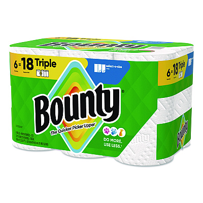 Bounty Select-a-Size Kitchen Roll Paper Towels, 2-Ply, 5.9 x 11, White, 123 Sheets/Triple Roll, 6 Rolls/Carton (16020)