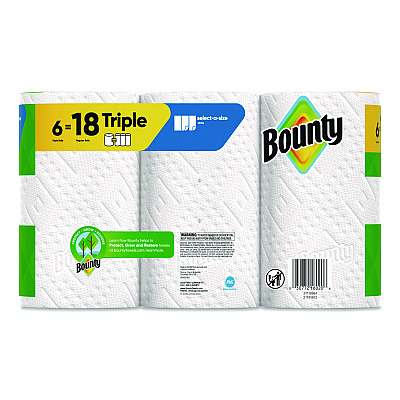 Bounty Select-a-Size Kitchen Roll Paper Towels, 2-Ply, 5.9 x 11, White, 123 Sheets/Triple Roll, 6 Rolls/Carton (16020)