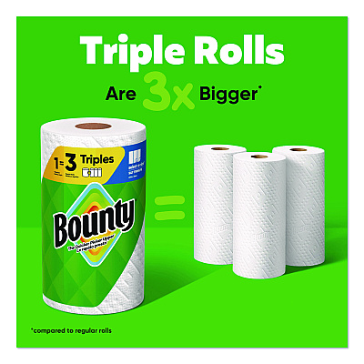 Bounty Select-a-Size Kitchen Roll Paper Towels, 2-Ply, 5.9 x 11, White, 123 Sheets/Triple Roll, 6 Rolls/Carton (16020)