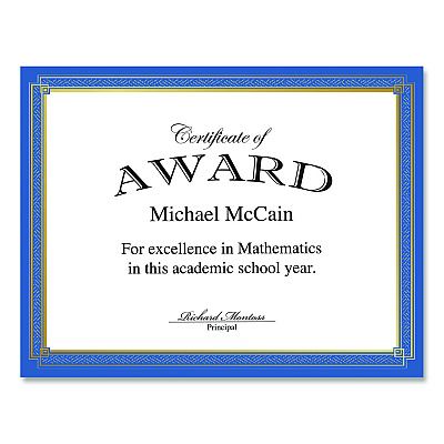 Geographics Tree Free Award Certificates, 8.5 x 11, White with Elegant Blue/Gold Border, 15/Pack (49949)