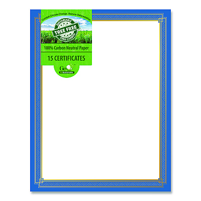 Geographics Tree Free Award Certificates, 8.5 x 11, White with Elegant Blue/Gold Border, 15/Pack (49949)