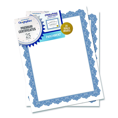 Geographics Award Certificates, 8.5 x 11, White with Braided Blue Border, 25/Pack (40725OD)