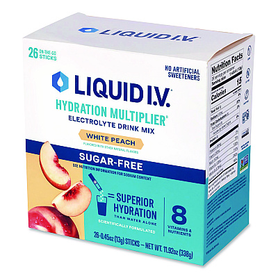 LIQUID I.V. Sugar-Free Hydration Multiplier, White Peach, 26 Packets/Box (22002515)