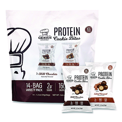 Genius Gourmet Protein Cookie Bites Variety Pack, Salted Caramel and Milk Chocolate, 1.2 oz Bag, 14/Box (22002521)
