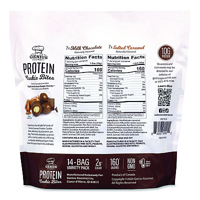Genius Gourmet Protein Cookie Bites Variety Pack, Salted Caramel and Milk Chocolate, 1.2 oz Bag, 14/Box (22002521)