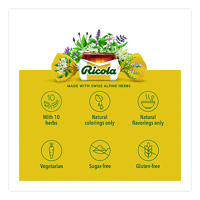 Ricola Sugar-Free Lemon Mint Herb Throat Drops, 65/Bag, 2 Bags/Pack (22002531)