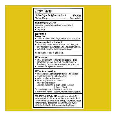 Ricola Sugar-Free Lemon Mint Herb Throat Drops, 65/Bag, 2 Bags/Pack (22002531)