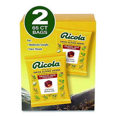 Ricola Cough Drops, Original Herb, 65/Bag, 2 Bags/Pack (22002532)