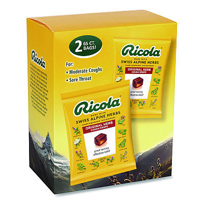 Ricola Cough Drops, Original Herb, 65/Bag, 2 Bags/Pack (22002532)