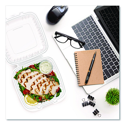 Dart Microwaveable Hinged Containers, ProPlanet, 9 x 8.75 x 3, Clear, Plastic 150/Carton (90PPHT1)
