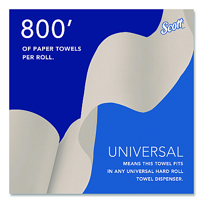 Scott Essential 100% Recycled Fiber Hard Roll Towel, 1-Ply, 8" x 800 ft, 1.5" Core, Brown, 6 Rolls/Carton (56758)