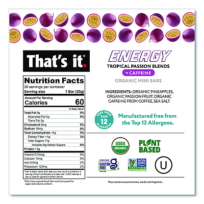 Thats it Organic Energy Bars, Tropical Passion Blend, 0.7 oz Bar, 36/Box (22002519)