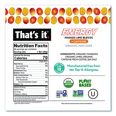 Thats it Organic Energy Bars, Mango Lime, 0.7 oz Bar, 36/Box (22002520)