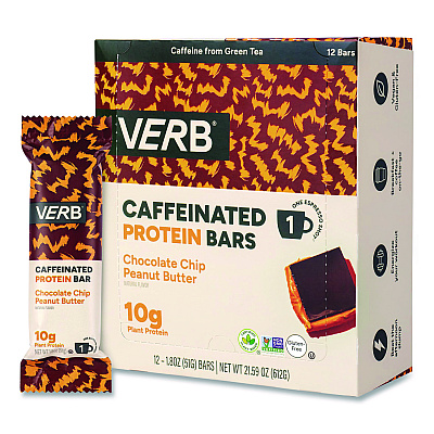 VERB Energy Caffeinated Protein Bar, Chocolate Chip Peanut Butter, 1.8 oz Bar, 12/Box (22002522)