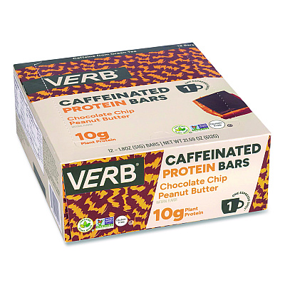 VERB Energy Caffeinated Protein Bar, Chocolate Chip Peanut Butter, 1.8 oz Bar, 12/Box (22002522)