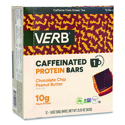 VERB Energy Caffeinated Protein Bar, Chocolate Chip Peanut Butter, 1.8 oz Bar, 12/Box (22002522)