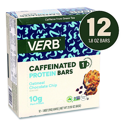 VERB Energy Caffeinated Protein Bar, Oatmeal Chocolate Chip, 1.8 oz Bar, 12/Box (22002523)
