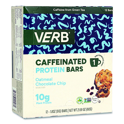 VERB Energy Caffeinated Protein Bar, Oatmeal Chocolate Chip, 1.8 oz Bar, 12/Box (22002523)