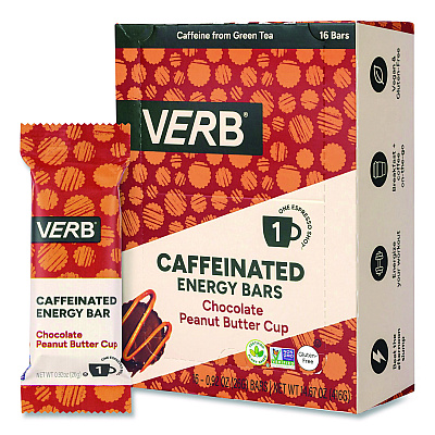 VERB Energy Caffeinated Energy Bar, Chocolate Peanut Butter Cup, 0.92 oz Bar, 16/Box (22002524)