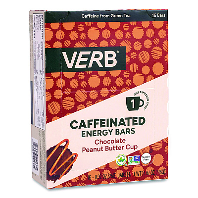 VERB Energy Caffeinated Energy Bar, Chocolate Peanut Butter Cup, 0.92 oz Bar, 16/Box (22002524)