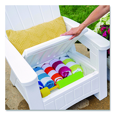 Suncast Adirondack Chair with Storage, Supports Up to 375 lb, 14.5" Seat Height, 30" x 32.5" x 38.5", Ice Cube (BMAC1000CB)