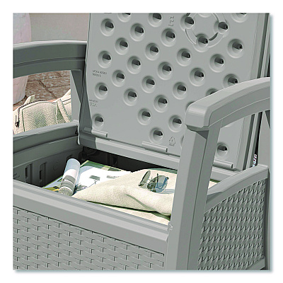 Suncast Elements Club Chair with Storage, Supports Up to 300 lb, 17" Seat Height, 25.25" x 29.75" x 35.5", Dove Gray (BMCC1800DG)