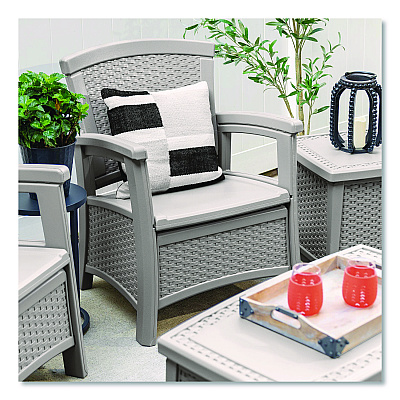 Suncast Elements Club Chair with Storage, Supports Up to 300 lb, 17" Seat Height, 25.25" x 29.75" x 35.5", Dove Gray (BMCC1800DG)