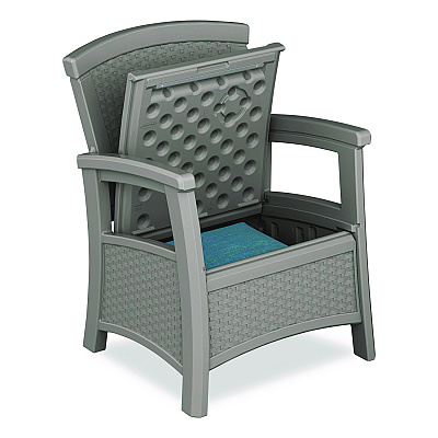 Suncast Elements Club Chair with Storage, Supports Up to 300 lb, 17" Seat Height, 25.25" x 29.75" x 35.5", Dove Gray (BMCC1800DG)