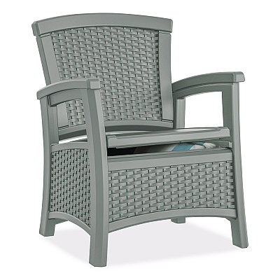 Suncast Elements Club Chair with Storage, Supports Up to 300 lb, 17" Seat Height, 25.25" x 29.75" x 35.5", Dove Gray (BMCC1800DG)