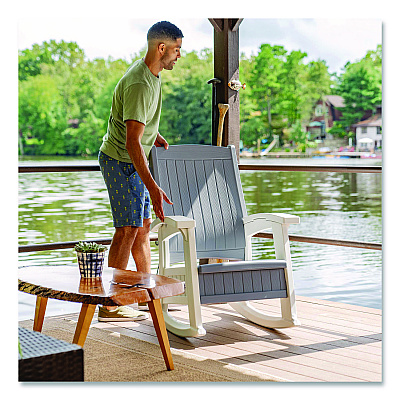 Suncast Rocking Chair with Storage, Supports Up to 375 lb, 17.25" Seat Height, 29.75" x 35" x 40.5", Dove Gray/Ice Cube (BMRC1020)