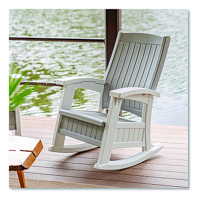 Suncast Rocking Chair with Storage, Supports Up to 375 lb, 17.25" Seat Height, 29.75" x 35" x 40.5", Dove Gray/Ice Cube (BMRC1020)