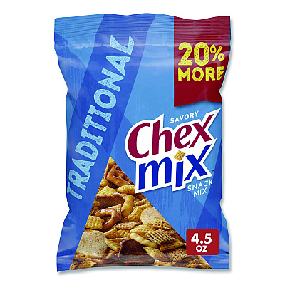 Chex Mix Snack Mix Savory Traditional, 4.5 oz Bag, 8/Box (SN21494)